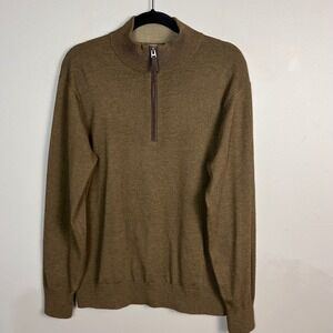 Orvis Men's Quarter Zip Sweater Medium Brown Merino Wool Gentleman Heritage